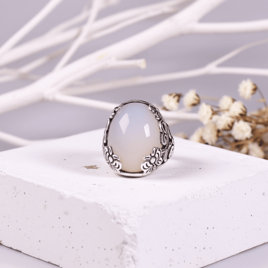 Bague Argent Pierre De Lune Blanche