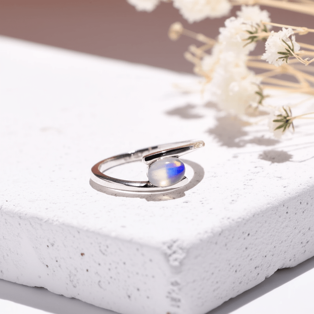 Bague Argent Pierre De Lune Bleu