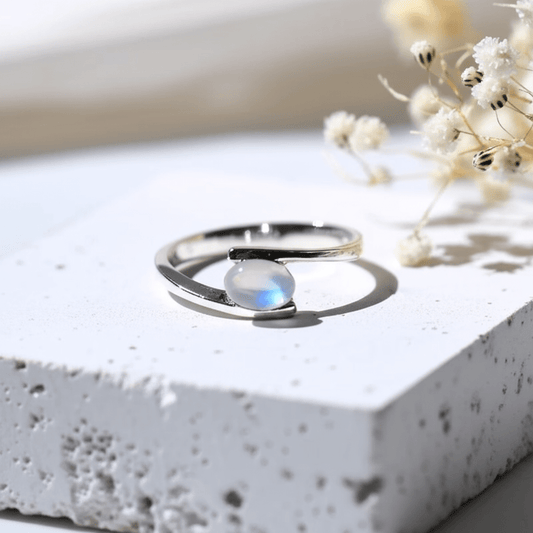 Bague Argent Pierre De Lune Bleu