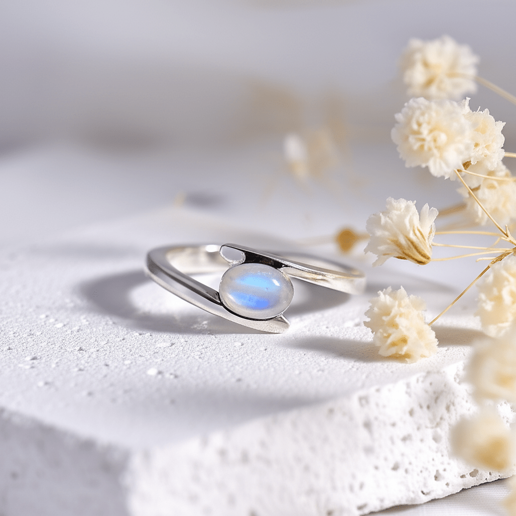 Bague Argent Pierre De Lune Bleu