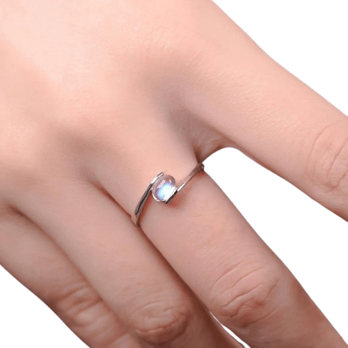 Bague Argent Pierre De Lune Bleu