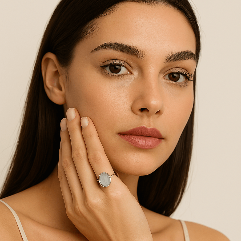 bague pierre de lune bleue