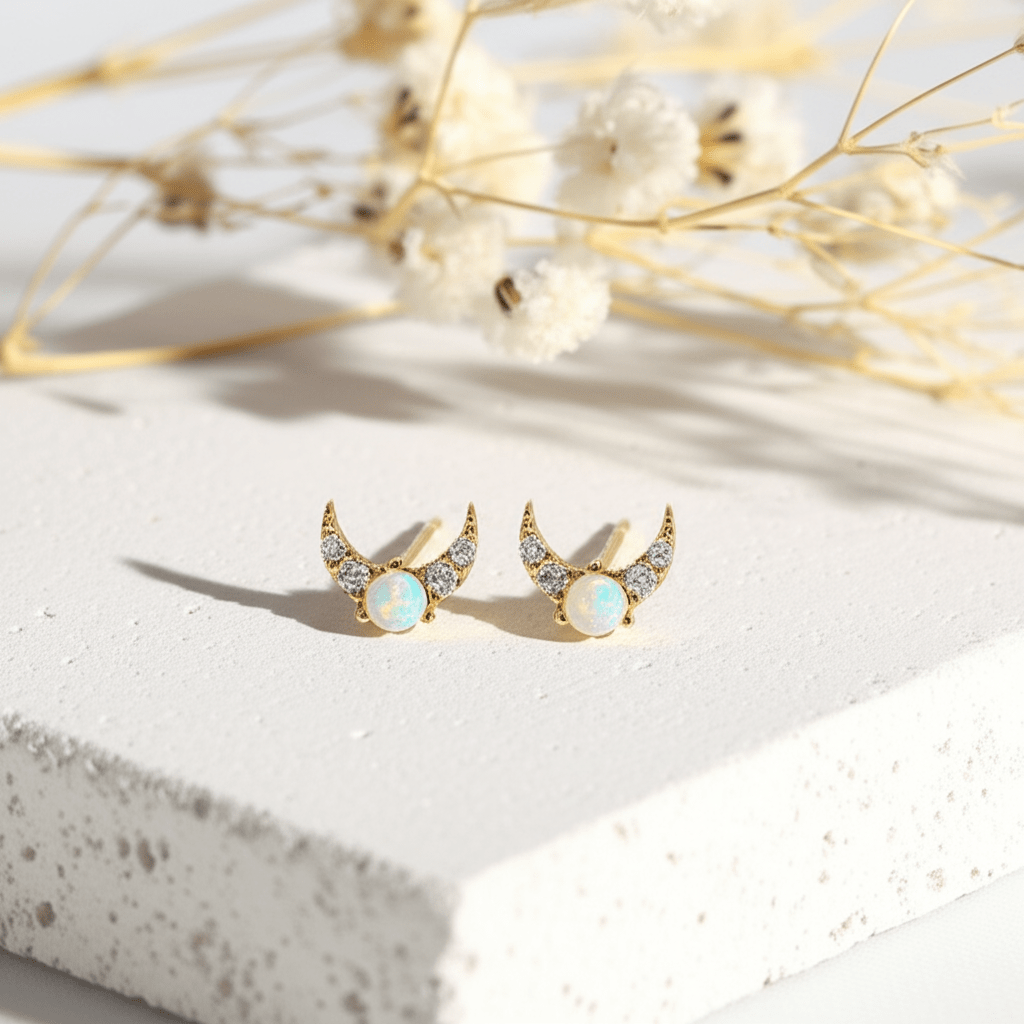 Boucle D'oreille Pierre De Lune Or