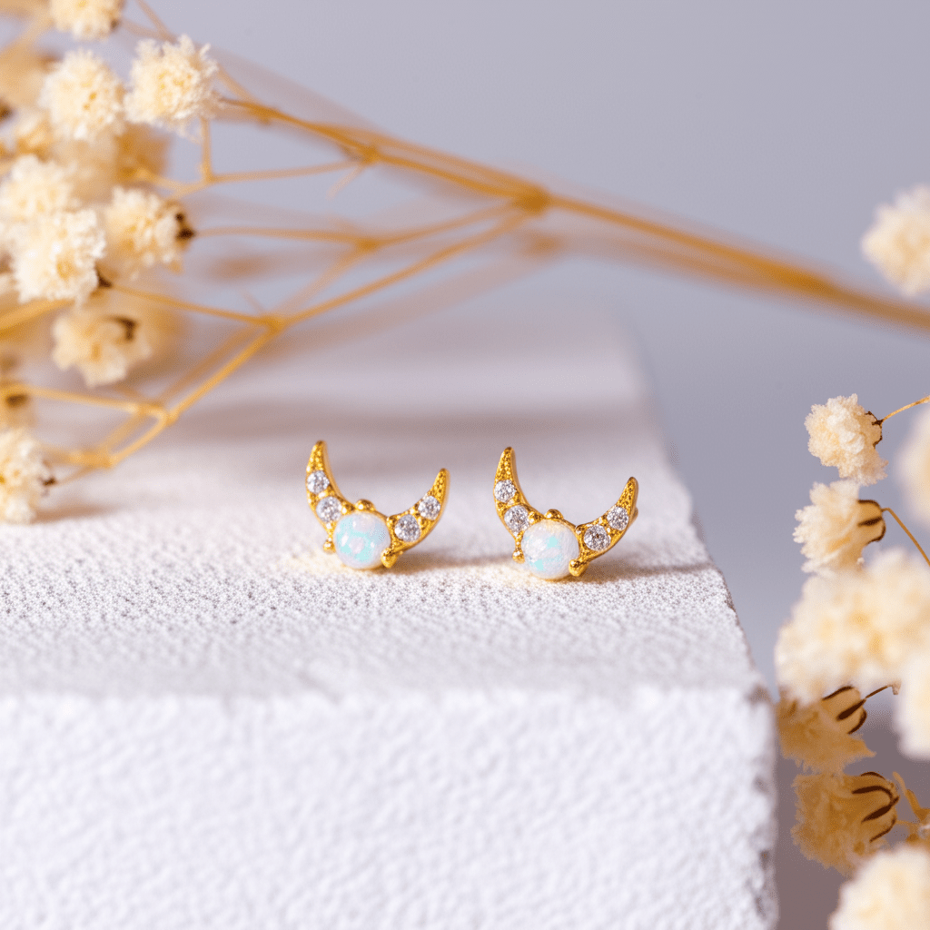 Boucle D'oreille Pierre De Lune Or