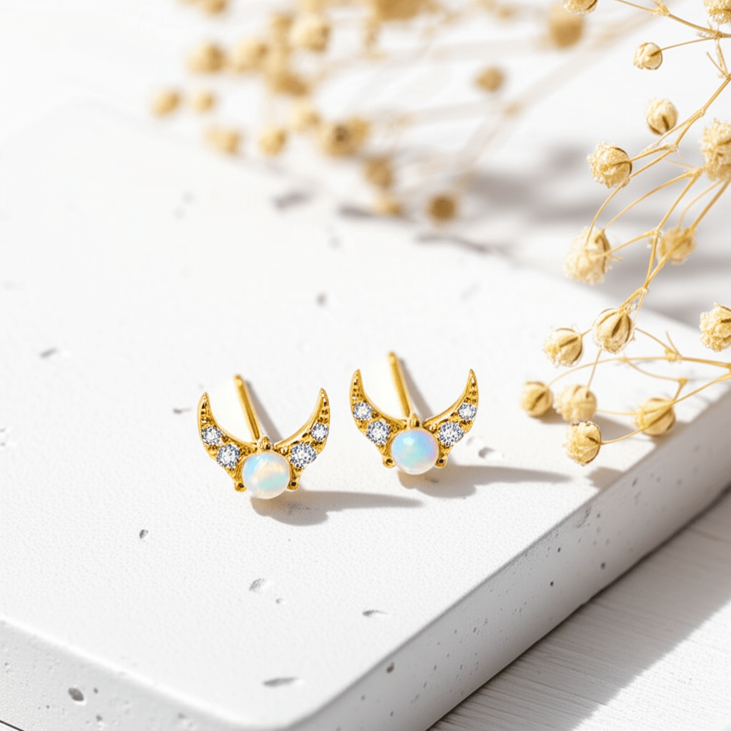 Boucle D'oreille Pierre De Lune Or