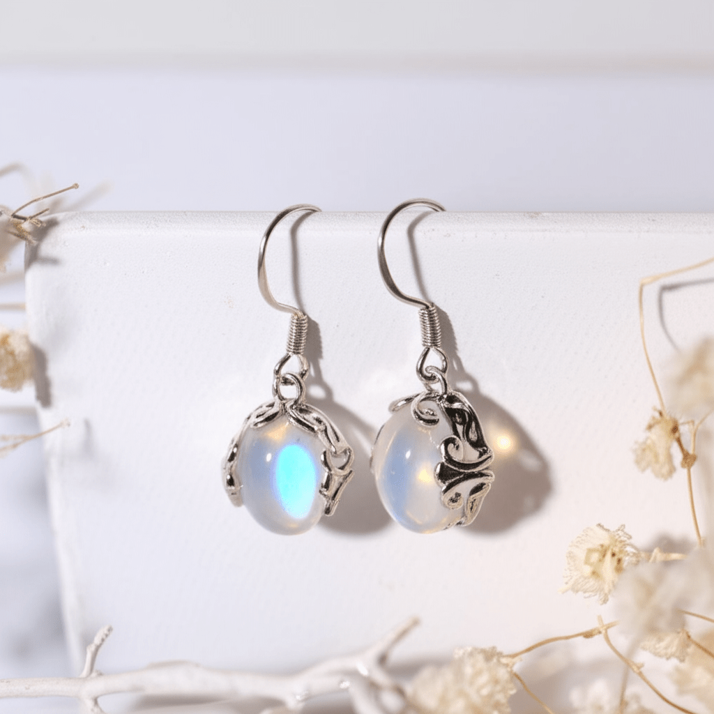 Boucles D'oreilles Pierre De Lune Arc en Ciel