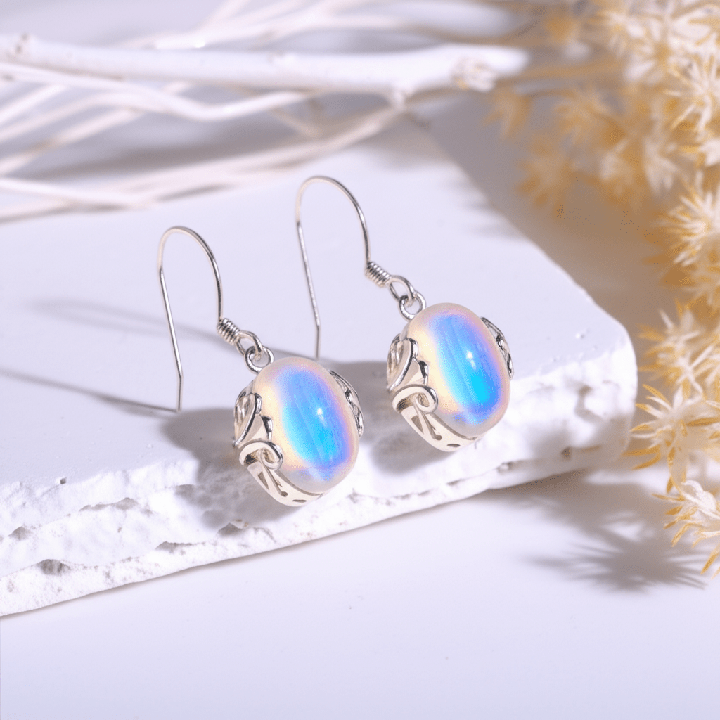 Boucles D'oreilles Pierre De Lune Arc en Ciel