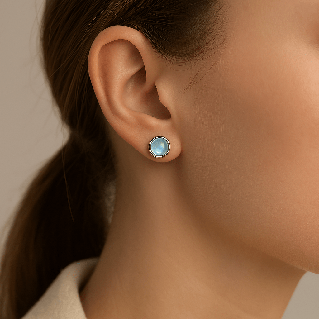 Boucles D'oreilles Pierre De Lune Bleue