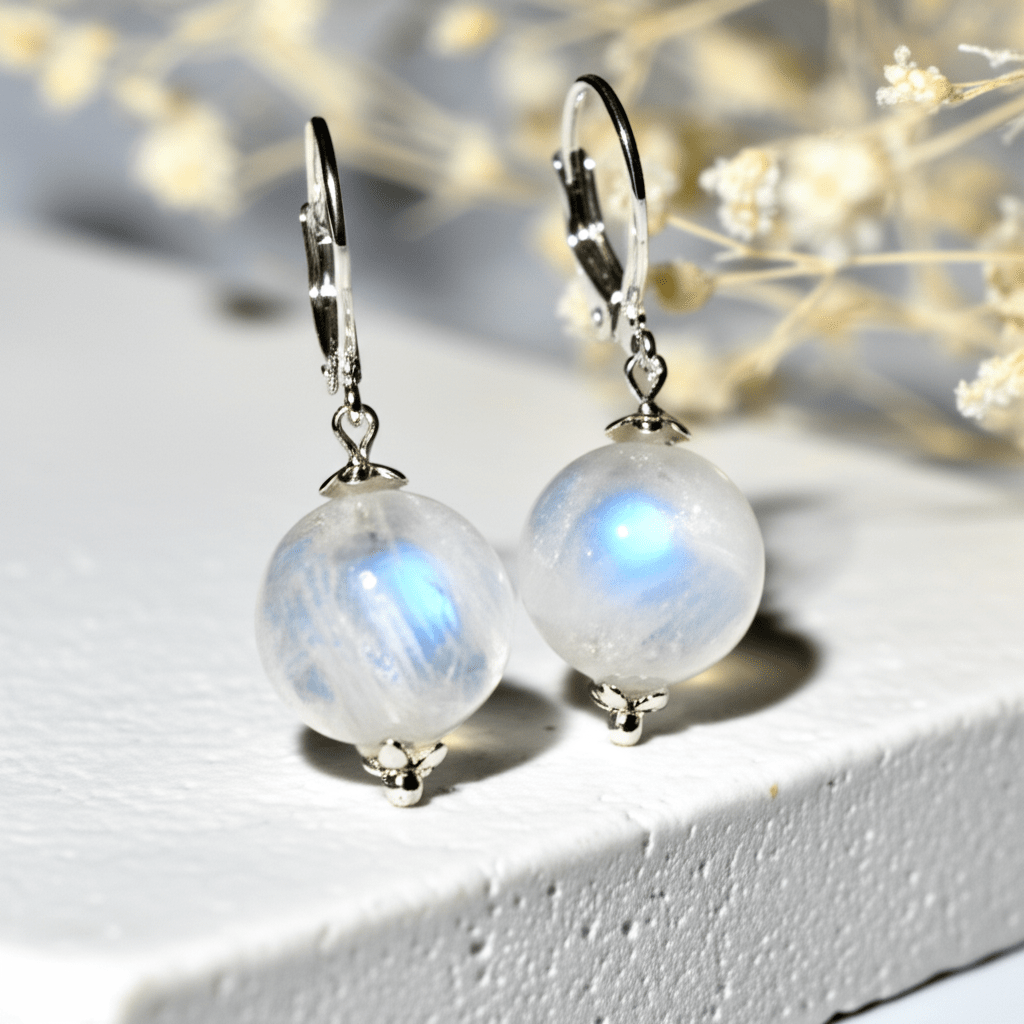 Boucles D'oreilles Pierre de Lune Lithothérapie