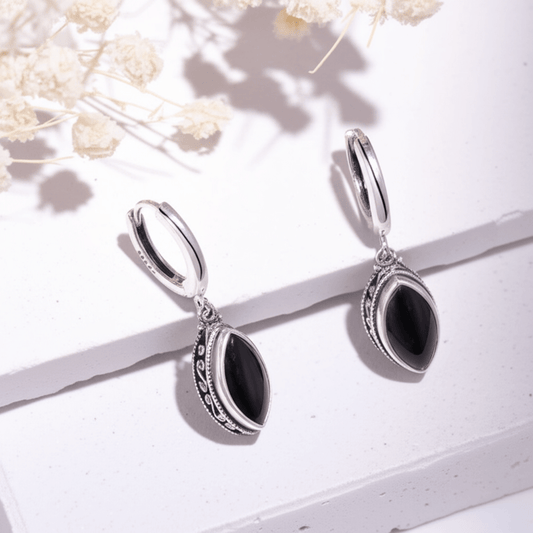 Boucles d'Oreilles Pierre de Lune Noire