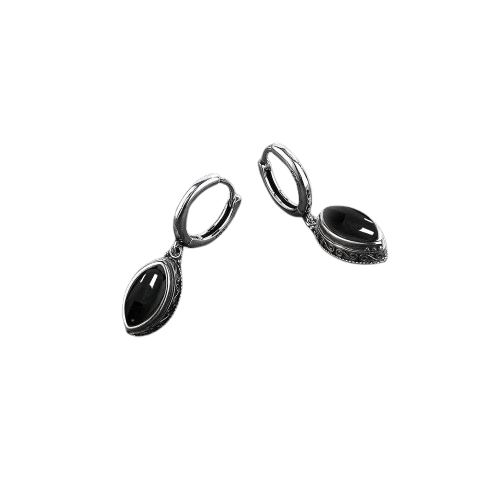 Boucles d'Oreilles Pierre de Lune Noire