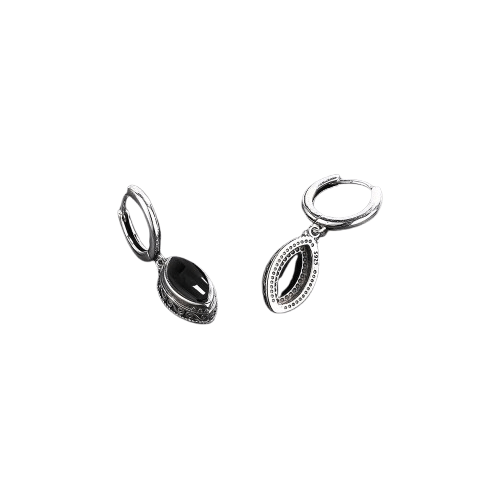 Boucles d'Oreilles Pierre de Lune Noire