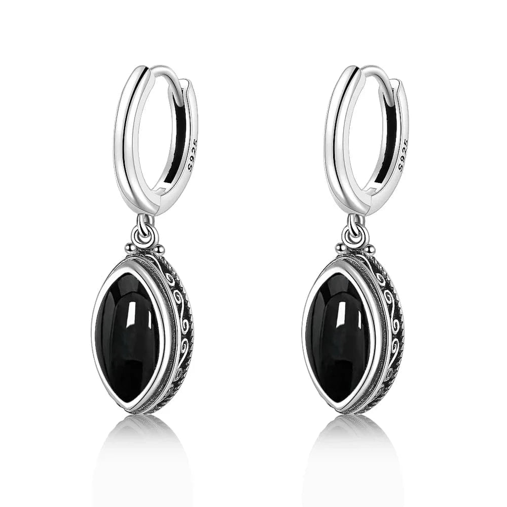Boucles d'Oreilles Pierre de Lune Noire