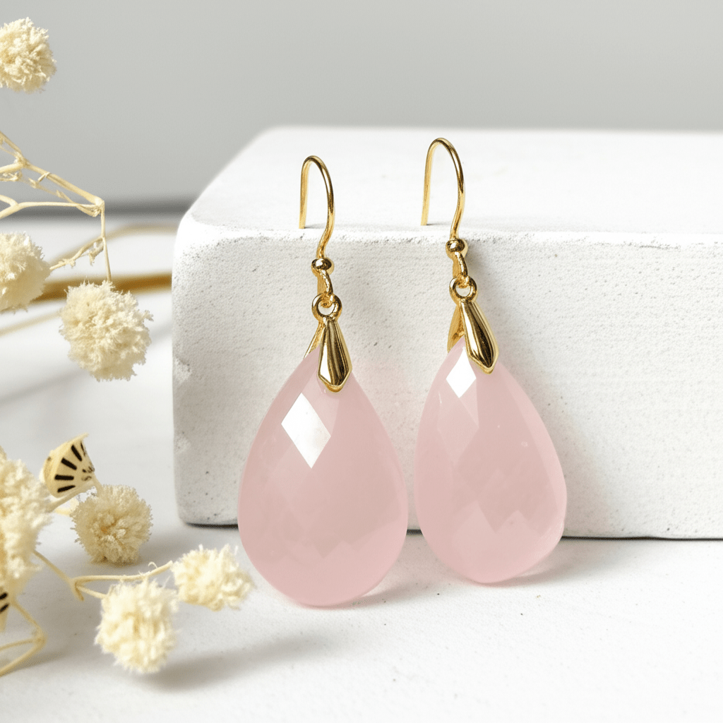Boucles d'Oreilles Pierre de Lune Rose
