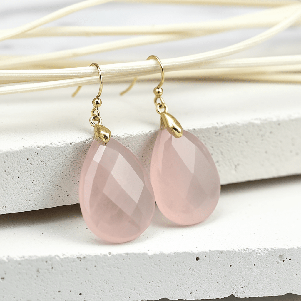 Boucles d'Oreilles Pierre de Lune Rose