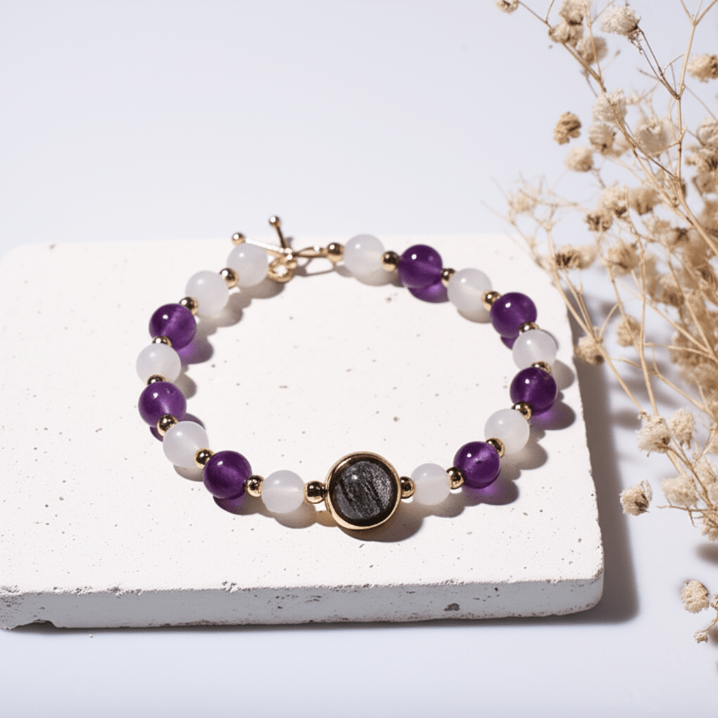 Bracelet Amincissant en Améthyste et Pierre de Lune