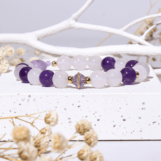 Bracelet en Améthyste et Pierre de Lune