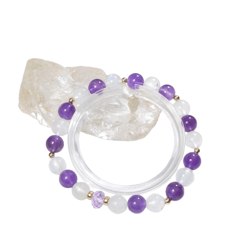 Bracelet en Améthyste et Pierre de Lune