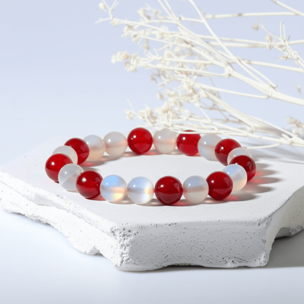 Bracelet Jaspe Rouge et Pierre de Lune