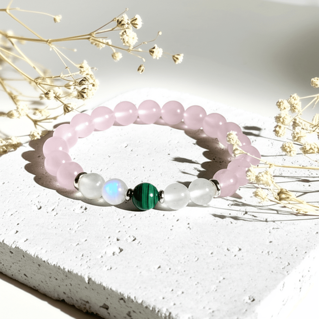 Bracelet Malachite et Pierre de Lune Arthrose