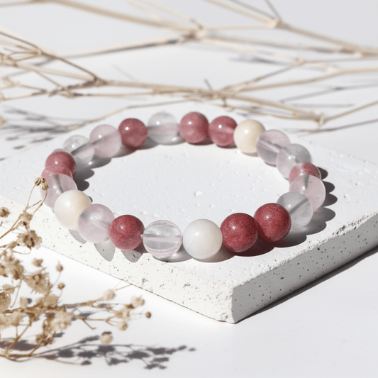 Bracelet Quartz Rose Et Pierre De Lune