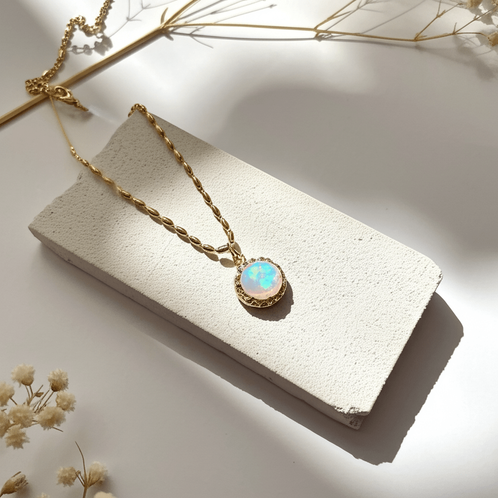 Pendentif Pierre De Lune Et Or