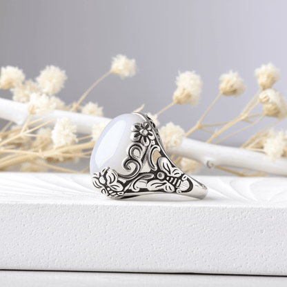 Bague Argent Pierre De Lune Blanche