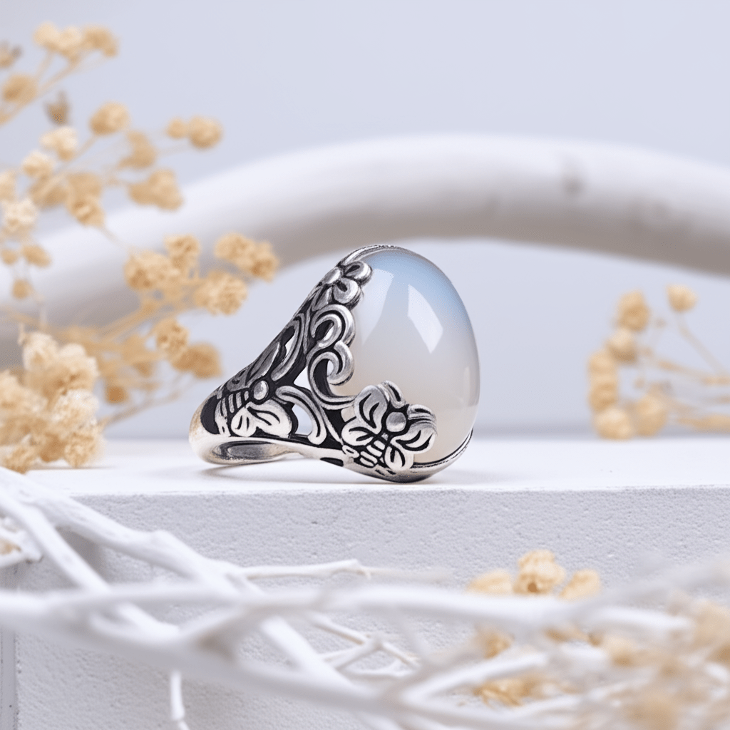 Bague Argent Pierre De Lune Blanche