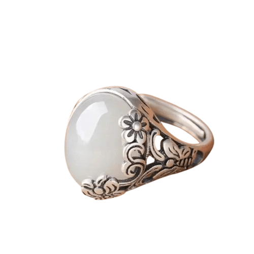 Bague Argent Pierre De Lune Blanche