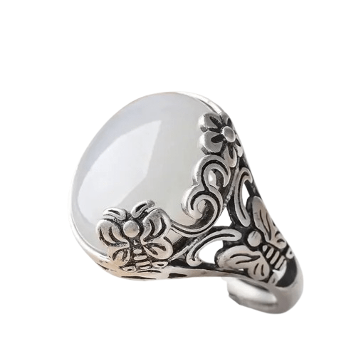 Bague Argent Pierre De Lune Blanche