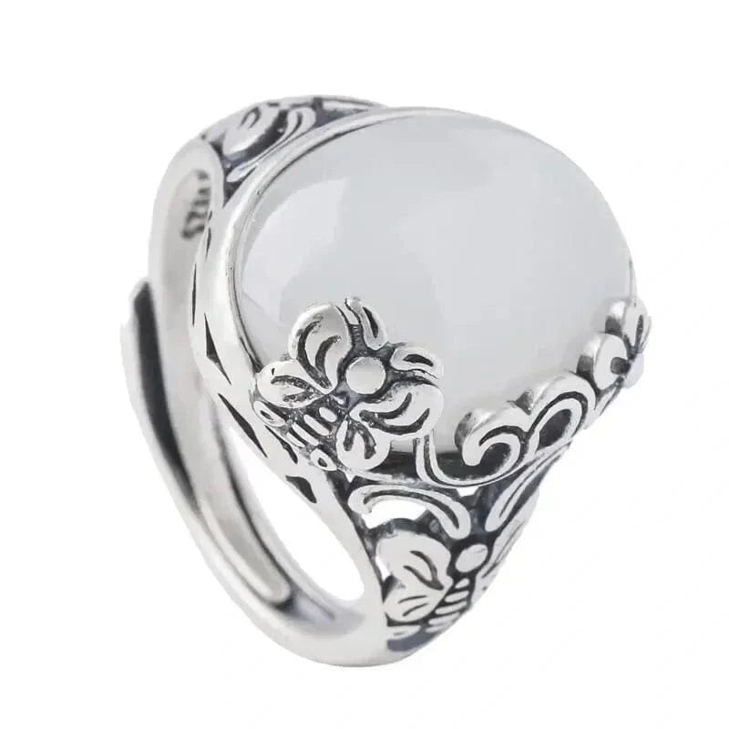 Bague Argent Pierre De Lune Blanche